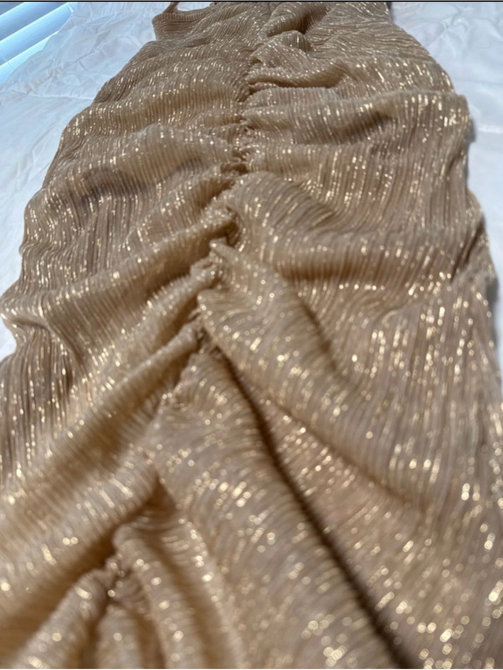 PrettyLittleThing Metallic Gold Ruched Slip Maxi Dress - Picture 8 of 8